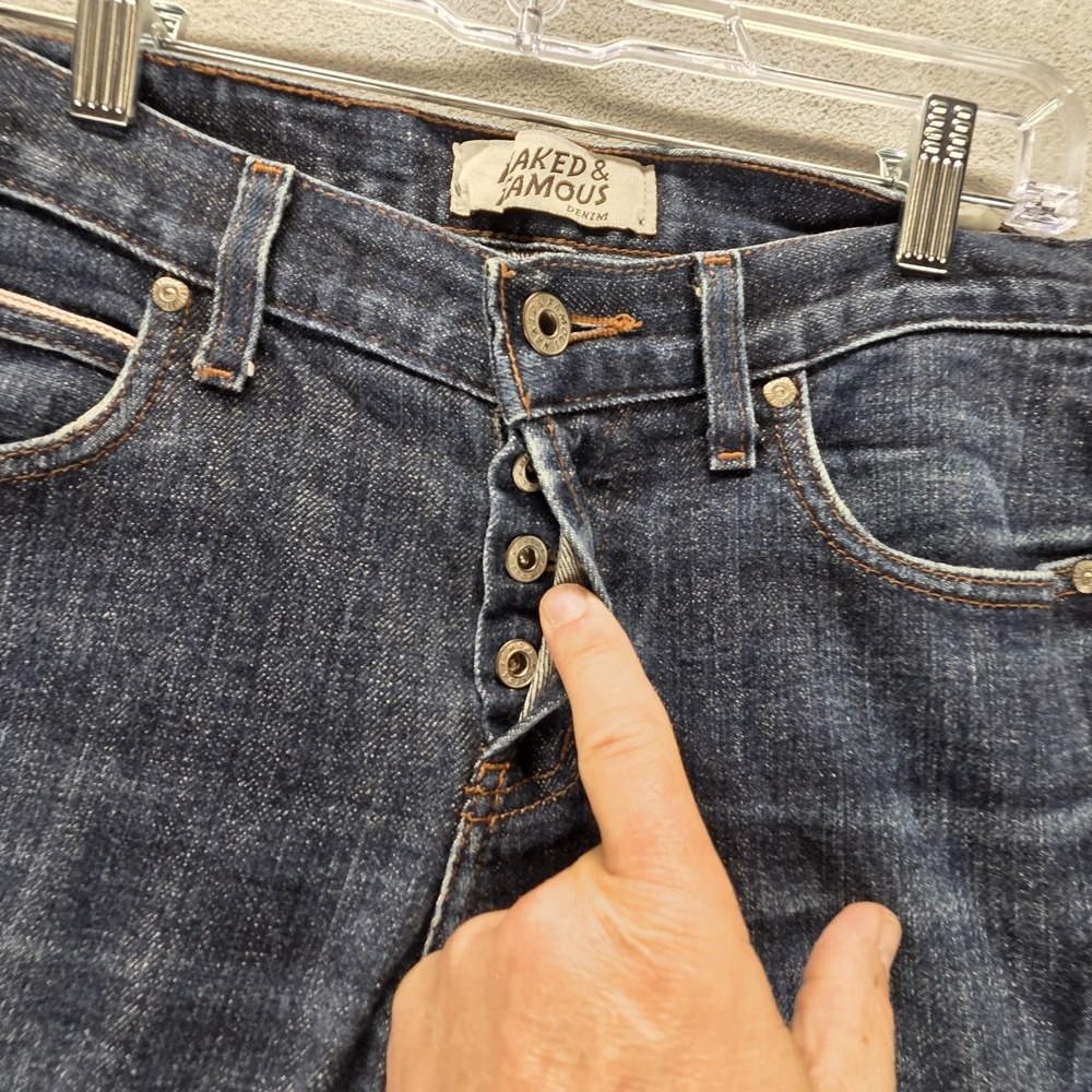 Naked & Famous Jeans Mens 30x30 Blue Selvedge Super Skinny Guy Stretch Whiskers - Picture 14 of 16